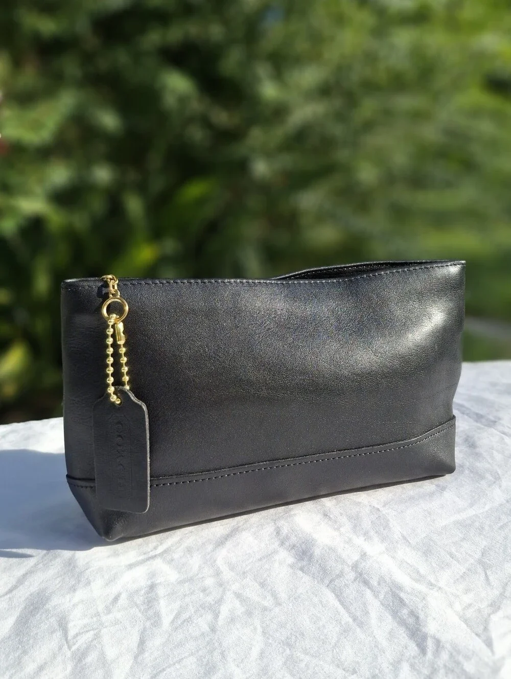 Vintage 90's Coach Black Glove-Tanned Leather Large Cosmetic Case Pouch #7172